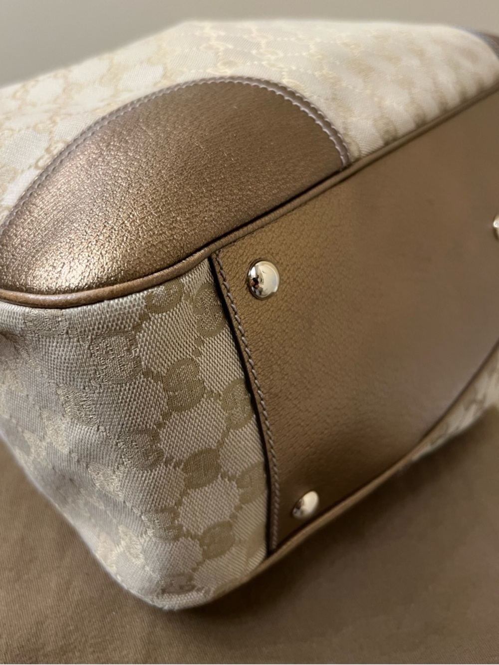 Gucci Beige and Brown GG Canvas Tote with Leather Trim - Picture 8 of 17